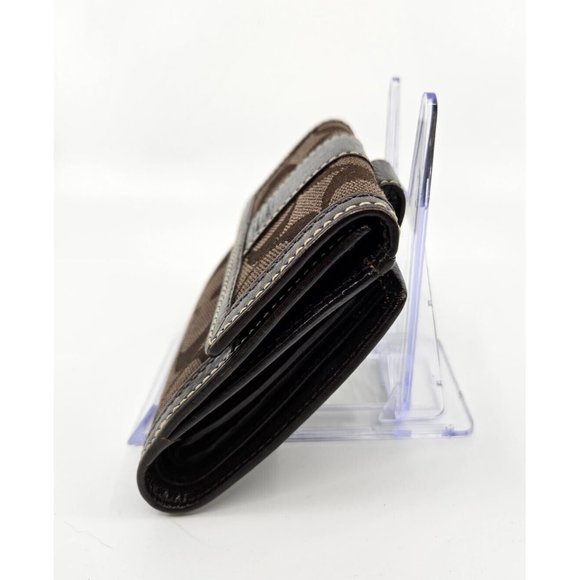 Coach Dark Chocolate Brown Signature Canvas Leather Tri-Fold Snap Wallet - Picture 4 of 13